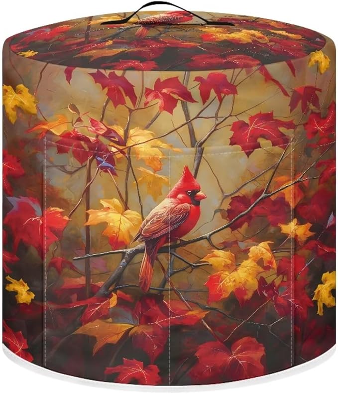 Xoenoiee Cardinal Bird Kitchen Appliance Dust Cover with Pockets, Maple Leaf Print Electric Pressure Cooker Cover Compatible with Crock Pot, Rice Cooker Covers Fall Decor, for 6 Qt Pot
