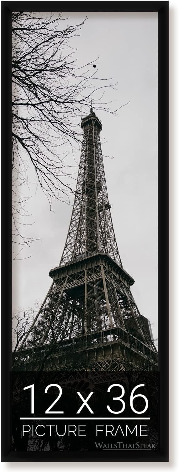 wallsthatspeak 12x36 Picture Frame for Posters Photos or Artwork, Black Panoramic Poster Frame
