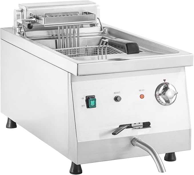EGGKITPO 240V 9000W Commercial Electric Fryer with Oil Drain 13L Large Capacity 304 Stainless Steel Oil Tank Deep Fryer with Basket and Lid for Restaurant and Business (no plug)