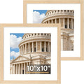 Vittanly 10x10 Picture Frame Set of 2, Solid Wood Frame for Wall or Tabletop, Display Photo 5x5 with Mat or 10x10 without Mat, Natural