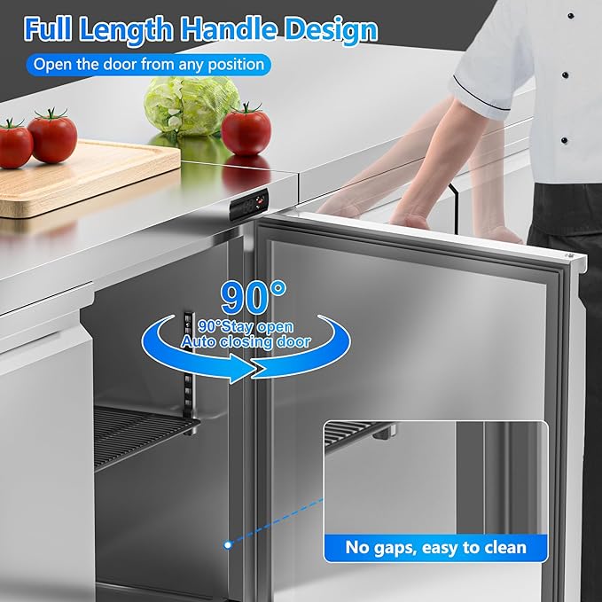 48" W Commercial Undercounter Freezer, 11.1 Cu.ft 2 Door Worktop Under Counter Freezer, Stainless Steel Commercial Kitchen Freezing Equipment for Restaurant, Bar, Shop, etc.