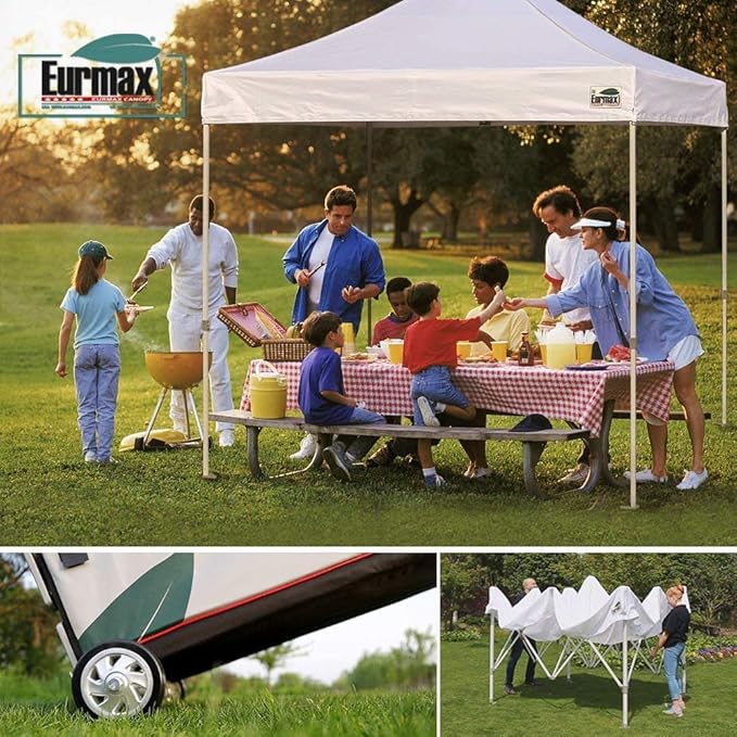 Eurmax USA 8'x12' Pop Up Canopy Tent Commercial Instant Canopies with Heavy Duty Roller Bag,Bonus 4 Sand Weights Bags (Burgundy)