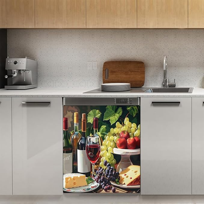 Red Wine Dishwasher Magnet Cover Red Wine Oil Painting Abstract Dishwasher Decorative Cover Front Dishwasher Door Cover Reuseable Dishwasher Cover for Kitchen Refrigerator Home Appliances 23" X 26"