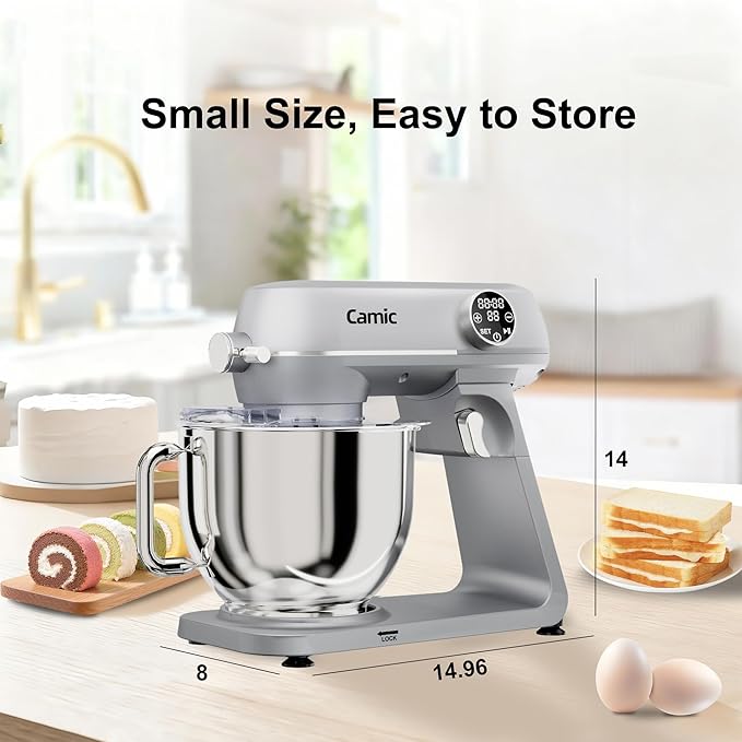 8.45 QT All Metal Stand Mixer,10 Speed Large Capacity Kitchen Mixer with Digital Timer & Tilt-Head, Electric Mixer with Whisk Dough Hook Mixing Beater for Baking,Cakes,Cookie,Bread,Salad(Silver)