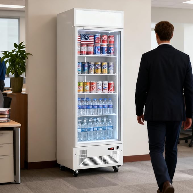 Commercial Beverage Refrigerator 15 Cu.ft. with Glass Door Display Merchandiser Fridge ETL Drink Cooler for Bars,Restaurants, Convenience Stores, Supermarkets and Offices White