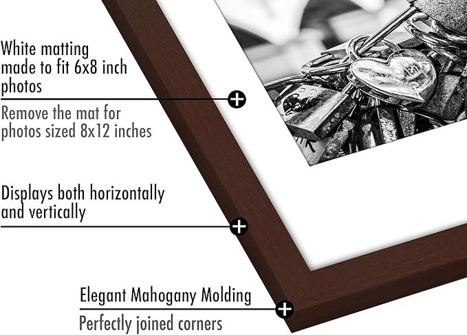 Americanflat 8x12 Picture Frame with Polished Plexiglass - Set of 5 - Use as 6x8 Frame with Mat or Display 8x12 Photo Without Mat - Galleria Collection - Picture Frames for Wall Display - Mahogany
