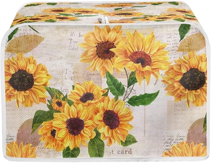 Vintage Sunflower Print Toaster Cover 4 Slice Dustproof Covers Small Appliance Cover Bread Maker Covers Dust Protection Kitchen Accessories