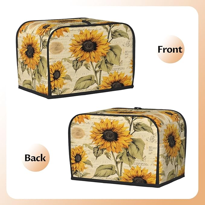 Toaster Cover 2 Slice Retro Sunflower Waterproof Appliance Cover with Hang Loop Bread Baker Toaster Cover for Kitchen