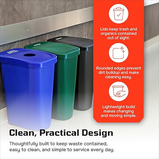 City Box 10 Gallon Triple Bin Trash Can and Recycling Bin with Lid for Residential, Business, and Commercial Recycling - NYC Compliant (Triple Recycle Organics Waste)