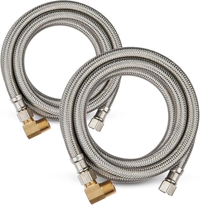 2 Pack Foskan 6FT Stainless Steel Dishwasher Hose With 3/8" Comp x 3/8" MIP 90° Elbow,Flexible Water Line Connector for Standard Dishwashers （6FT）