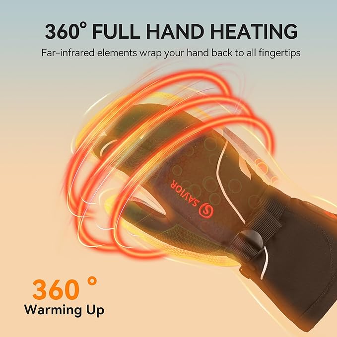 Heated Mittens Battery Gloves Men Women, SAVIOR HEAT Flexible Crab Finger Rechargeable Ski Mitten with 7.4V 2200mAh Battery for Winter Snow Skating Camping Hunting Hiking Motorcycle