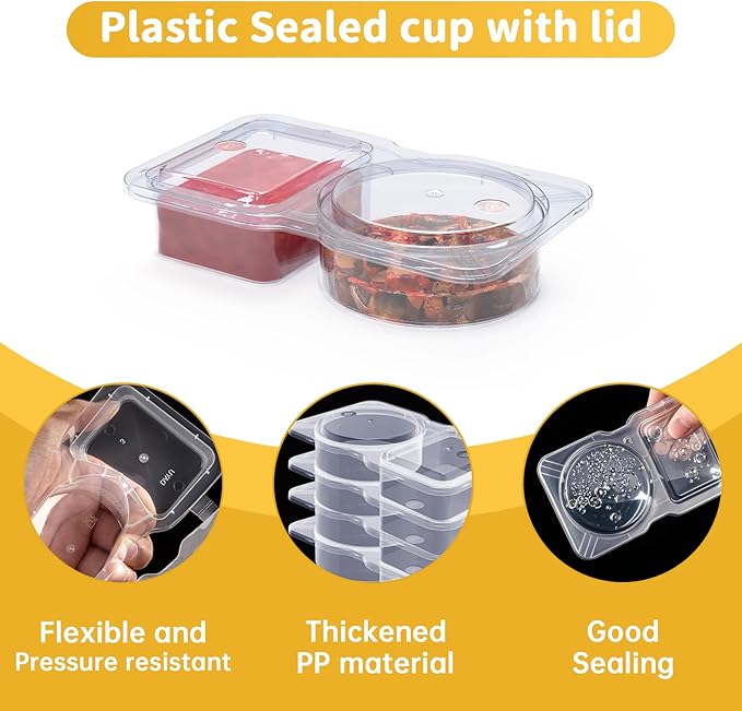 20 Pack Reusable Snack Containers with Lids, Double Compartment Snack Containers for kids & Adults -2 Compartment Condiment Containers, Dishwasher & Microwave Safe, for Portion Control, Meal Prep