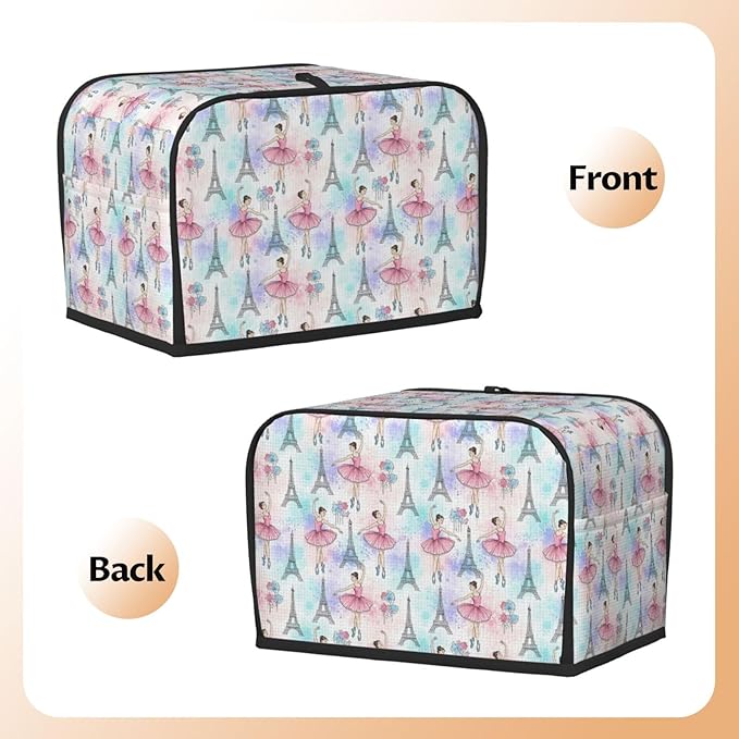 2 Slice Toaster Cover Ballet Dancer Ballerina Eiffel Tower, Soft Washable Fabric Dust Cover, Fingerprint Protection for Small Kitchen Appliances