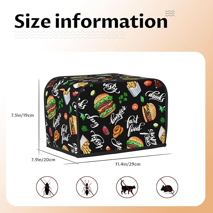 Funny Hamburger Fast Food 2 Slice Toaster Cover, Waterproof Toaster Dust Cover Bread Maker Protective For Small Kitchen Appliance Dining Room Home Table Decor Gifts