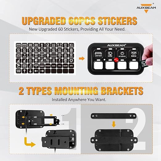 Auxbeam 8 Gang Switch Panel BB80, Universal Circuit Control Relay System Box with Automatic Dimmable On-Off LED Switch Pod Touch Switch Box for Car Pickup Truck Boat ATV UTV, Blue 2 Years Warranty