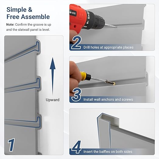 Slatwall Panel 4 FT x 4 FT, Interlocking Slat Wall Paneling, Wall Mounted PVC Wallpanel, Suitable for Garage Storage and Organizer, Slatwall Board, Shelves - Grey