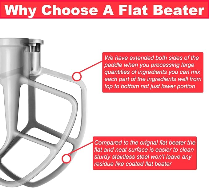 Stainless Steel K5A Whisk and Flat Beater for KitchenAid 5 Quart Bowl Lift Stand Mixer, Compatible with KG25, KSM5, K4SS, K5SS, KSM50, KP50, Heavu Duty and Dishwasher Safe