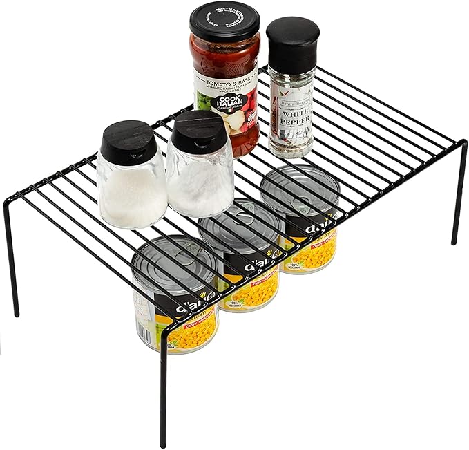 Redrubbit 6 Pack Large (15.7 x 9.4 Inch) Cabinet Storage Shelf Rack, Rustproof Kitchen Counter and Cabinet Shelf, Storage Rack Organizer for Kitchen, Fridge, Bathroom, Black