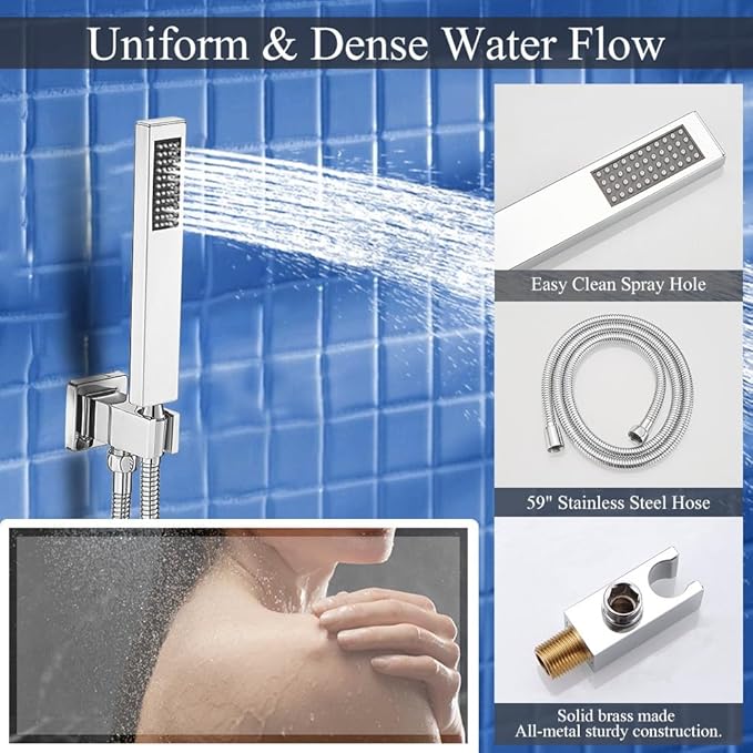 Shower Faucet Set Polished Chrome Shower System, Knob Switch Diverter Shower Faucet with High Pressure Handheld Spray, Wall Mount 10 Inch Shower Head with 6 Inch Wall Mount Shower Head