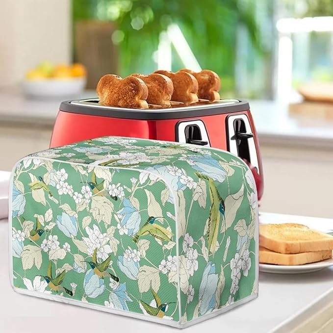 Hummingbird Flower Print 4 Slice Toaster Cover for Home Stain Resistant Waterproof Bread Maker Cover for Kitchen Small Appliance