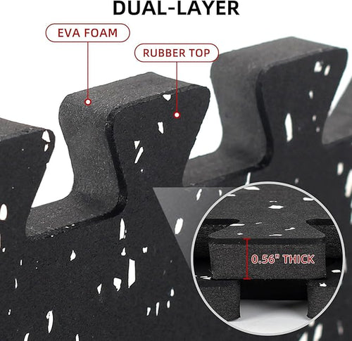 0.56in Thick 48 Sq Ft Exercise Equipment Mats, 12 Tiles Rubber Top EVA Foam Workout Mats, Interlocking Gym Flooring for Home Gym, 24 x 24in, Black & White