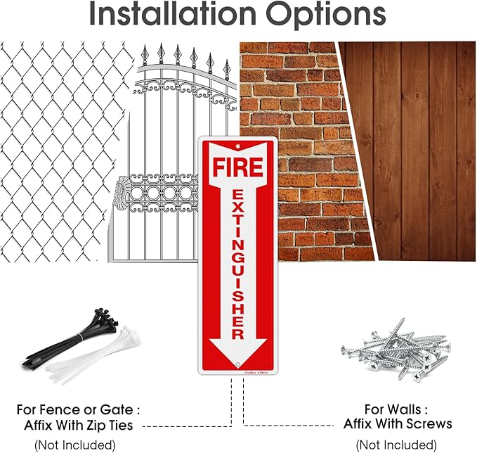 GicnKeuz Fire Extinguisher Sign, 12"x4" .040 Rust Free Heavy Aluminum, Reflective, Weatherproof and Fade Resistant, 2 pre-drilled holes, Easy to Install, Indoors and Outdoors Use (12-Pack)