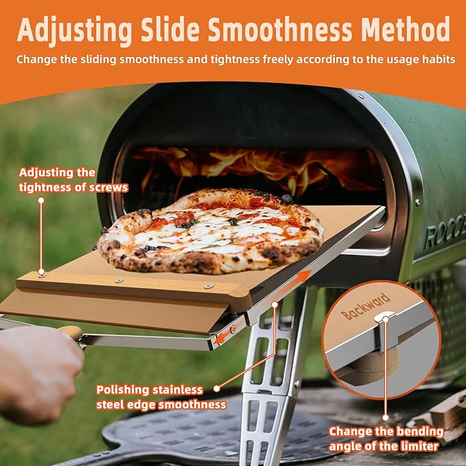 Non-Stick Sliding Pizza Peel 16" & 22x13 Metal Board, Bamboo Paddle w/Detachable Handle & Free Pizza Cutter for Beginners, Outdoor Oven Baking