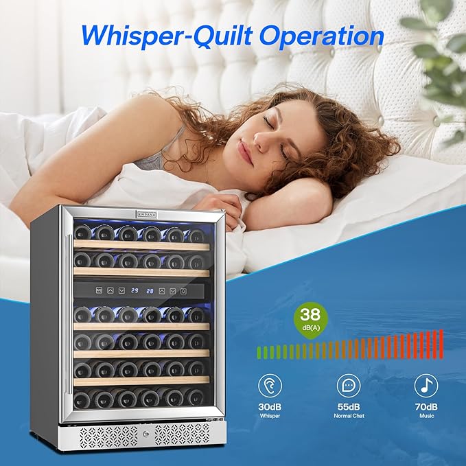 Empava 24" Wine Cooler Refigerator, Freestanding or Under Counter Fridge with Lights, 46 Bottles Capacity Dual Zone, Touch Control, Stainless Steel