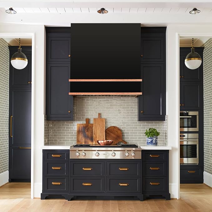 Akicon Range Hood 36 Inch, Stainless Steel Ducted Kitchen Hood with Powerful Motor, Wall Mount Modern Box, 36W X 30H X 14D Inch, AK-HS36HA-JBC (Jet Black with Copper)