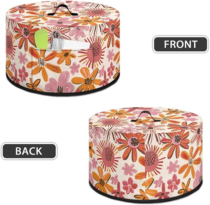 Doodle Daisy Floral Print Slow Cooker Dust Cover Compatible with 6/7/8 Quart Slow Cooker Dust Proof Electric Slow Cooker Cover with Storage Pocket for Crock Pot Decor