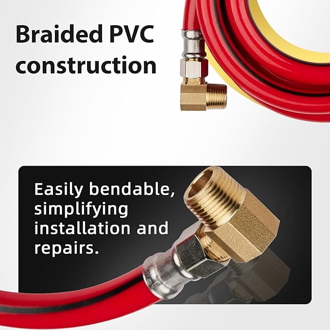 50 Pack Foskan 6FT Red PVC Dishwasher Hose With 3/8" Comp x 3/8" MIP Brass 90 Degree Elbow,Flexible Water Line Connector for Standard Dishwashers （6FT）