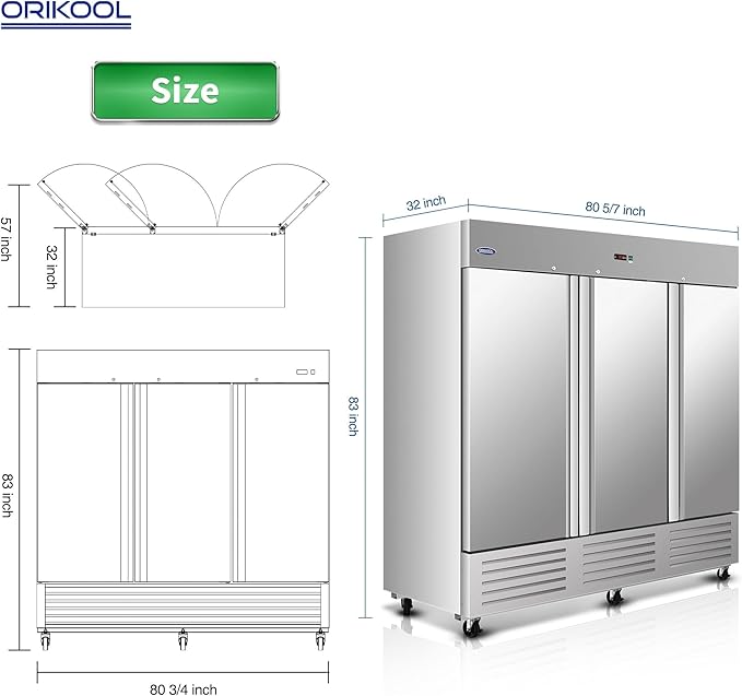 81"W Commercial Reach-in Upright Freezer - Low Noise & Energy Saving, Stainless Steel Freezer, 12 Adjustable Shelves, LED Lighting, 72 Cu.ft, Automatic defrost, Digital Temperature Control