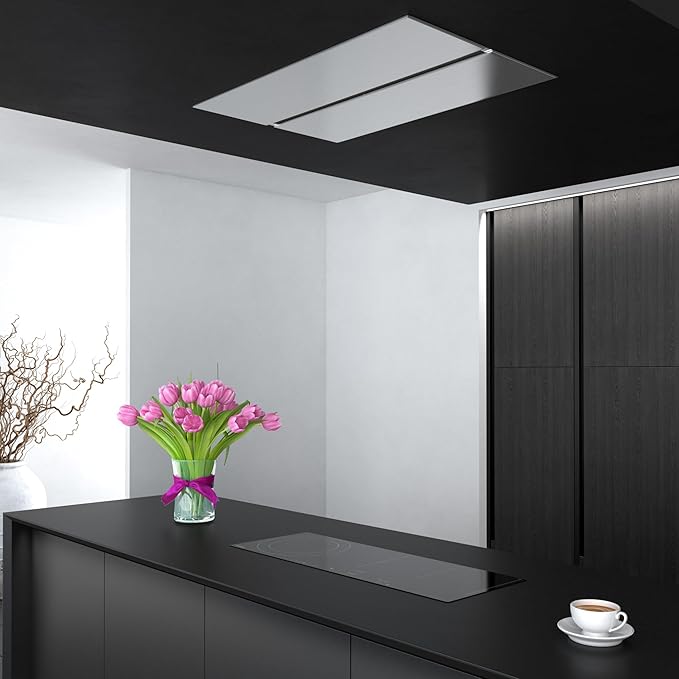 Futuro Futuro IS36SAVONA-INOX Ceiling Mount Range Hood, Stainless Steel, 36x23-5/8x11 inch, LED Light Strip, 940 CFM, 0.5-3.2 Sones, Remote Control Included