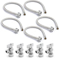 Stainless Steel Toilet Connection Kit - Braided Water Hose, 3/8" Compression x 7/8" Ballcock, 20" Length (5Pack) + Supply Stop Valves, 5/8" x 3/8" Compression (5Pack)