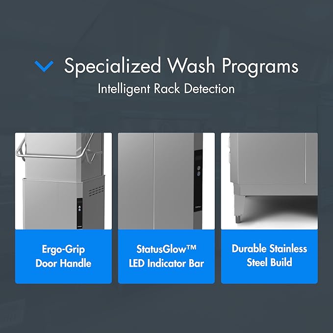 CX20HVG-208/3 Premier Series Ventless Dishwasher, Door Type Commercial Dishwasher with Extra High Hood, VaporGuard 2.0, Quad-Arm Wash, 60 Racks/Hr, Stainless Steel, 208V 3PH, 1.5 HP