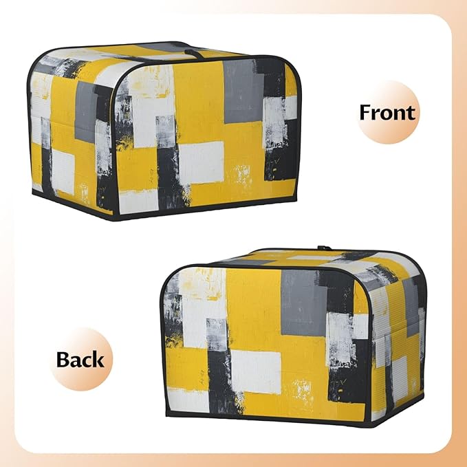 4 Slice Toaster Cover for Kitchen Yellow White Modern Art Waterproof and Dustproof Toaster Dust Cover with Side Pockets Decorative Universal Cover for Wide Slot Toasters and Small Appliances