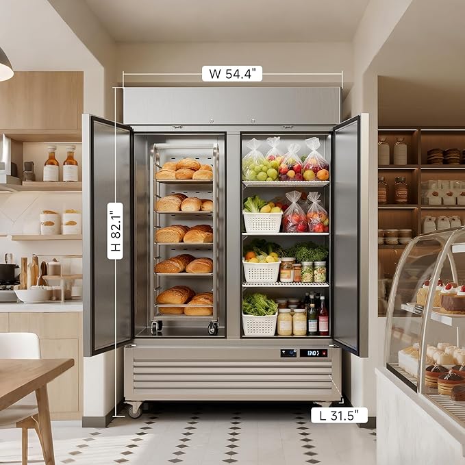 VEECOOL 54.4" W Commercial Refrigerators WiFi-Enabled, 49 cu.ft. Stainless Steel Reach in Fridge with 8 Shelves, APP & Digital Control, LED Lighting for Restaurant, Bar, Cafe, ETL&ETL Sanitation
