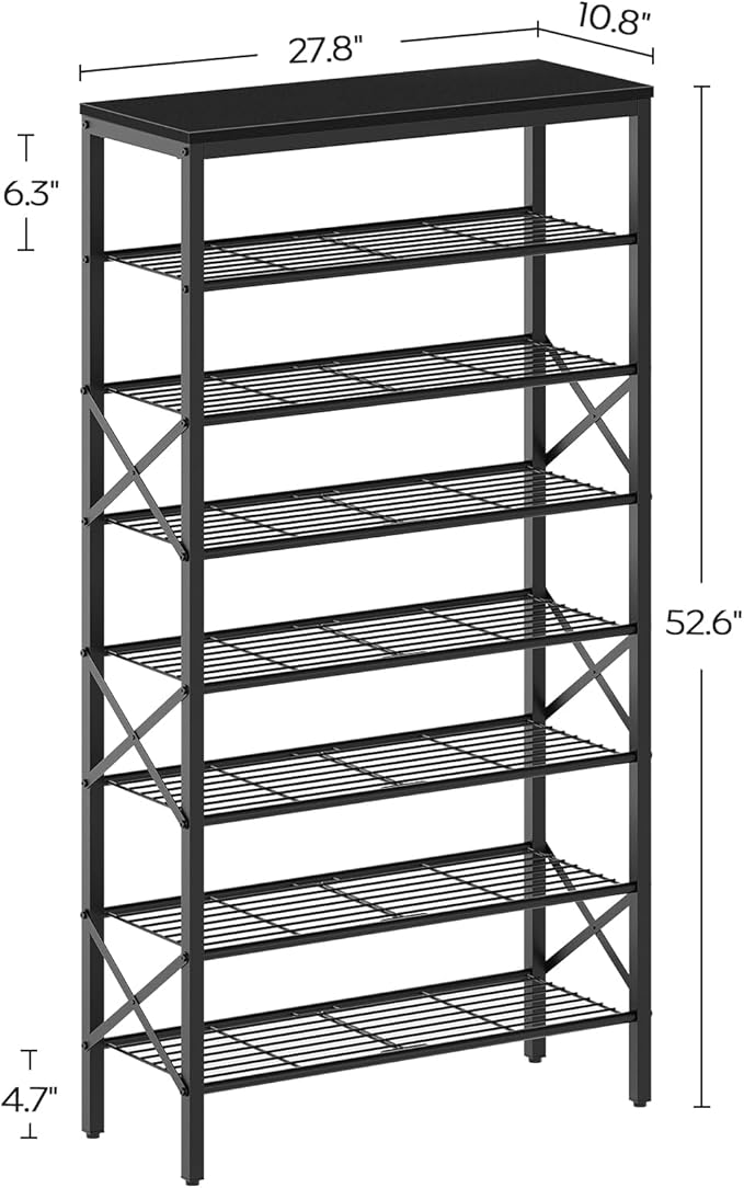 8 Tier Shoe Rack, Large Capacity Shoe Storage Organizer Holds 32 Pairs, Sturdy and Stable, for Entryway, Hallway, Closet, Dorm Room, Black SS08BB