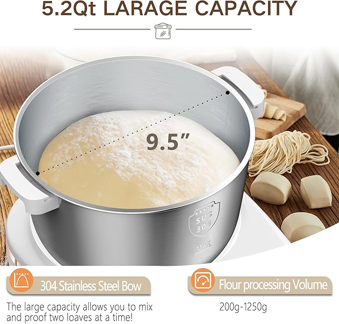 AIZIYO DoughChief, 5.3QT Dough Maker, Dough Mixer with Ferment Function, 304 Stainless Steel Bowl, Removeable lid, Face-up Touch Panel, Electric Dough Proofing Box for Pizza, Bread, Pasta & Mochi