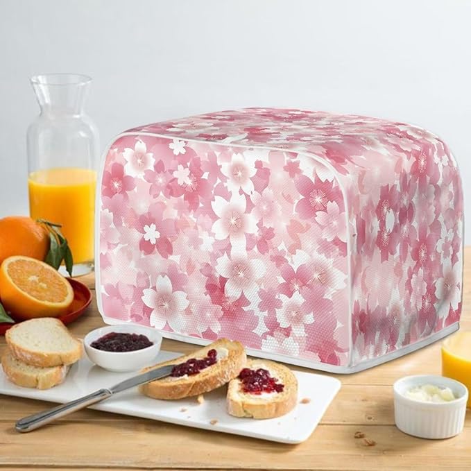 Pink Cherry Blossom Print 2 Slice Toaster Cover Foldable Kitchen Small Appliance Cover Dust and Fingerprint Protection,Machine Washable