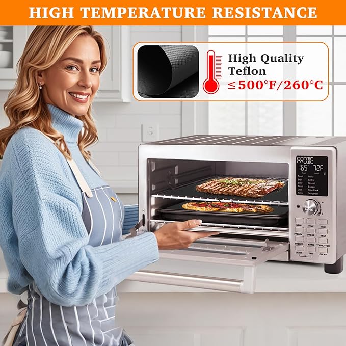 Air Fryer Liners Reusable Teflon Mats Compatible with Nuwave Bravo xl Air Fryer Toaster Smart Oven, Baking Sheet Liners AirFryer Accessories for Nuwave 12-in-1 30qt Oven, 5 Pcs, 9x13 inches