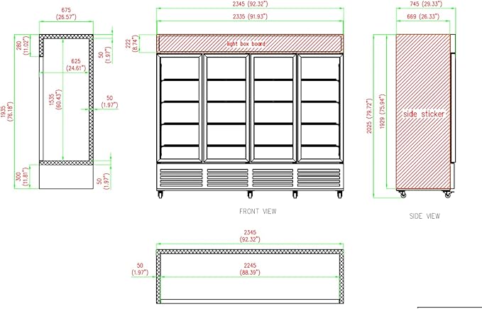 Commercial Refrigerator Display Fridge,85 Cu Ft Four Glass Door Upright Merchandiser Drink Cooler with LED Light Adjustable Shelves,ETL Sanitation,80" Wide,Wheels Not Includede