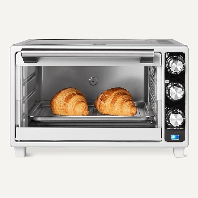 Amazon Basics 6-Slice 23-QT Toaster Oven with Built-In Air Fryer, 7-In-1 Cooking Options, 60-Min Timer & Adjustable Temperature (200℉ - 450℉), With Accessories, 1500W, Stainless Steel, Silver/Gray