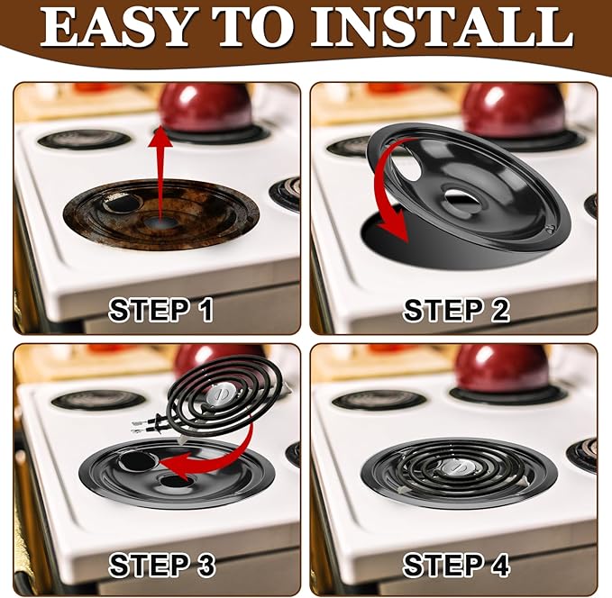 WB31M20(6") WB31M19(8") Porcelain Drip Pan Set & WB30M2(8") WB30M1(6") Electric Range Burner Element Unit Set by Cenipar-Compatible with GE Hotpoint Kenmore Range/Stove-Includes 3×6” and 1×8”