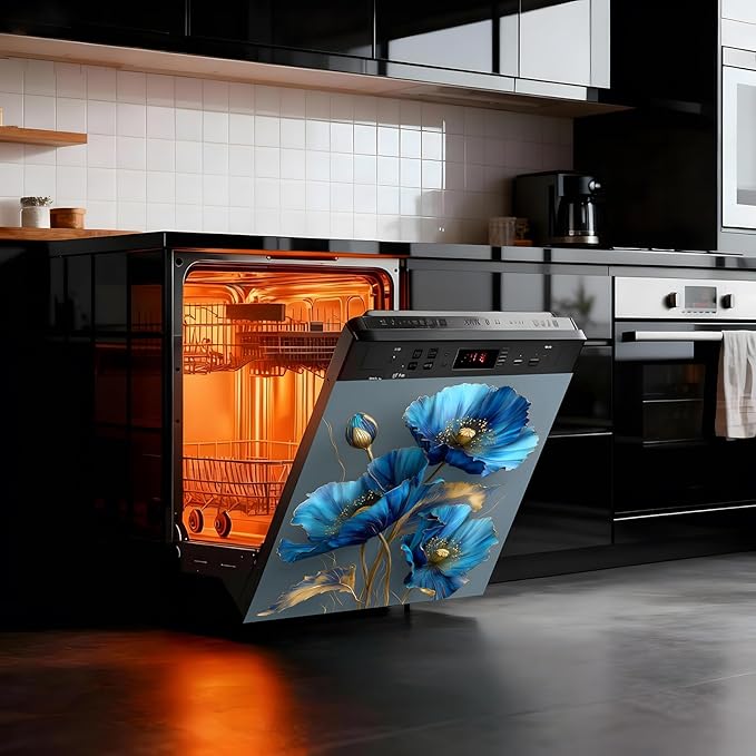 Dishwasher Magnet Cover, Dishwasher Magnetic Decoration, Flower-Themed Sticker, Dishwasher Refrigerator Protection Magnetic Sticker, Kitchen Art Decoration 23x25.5 inches