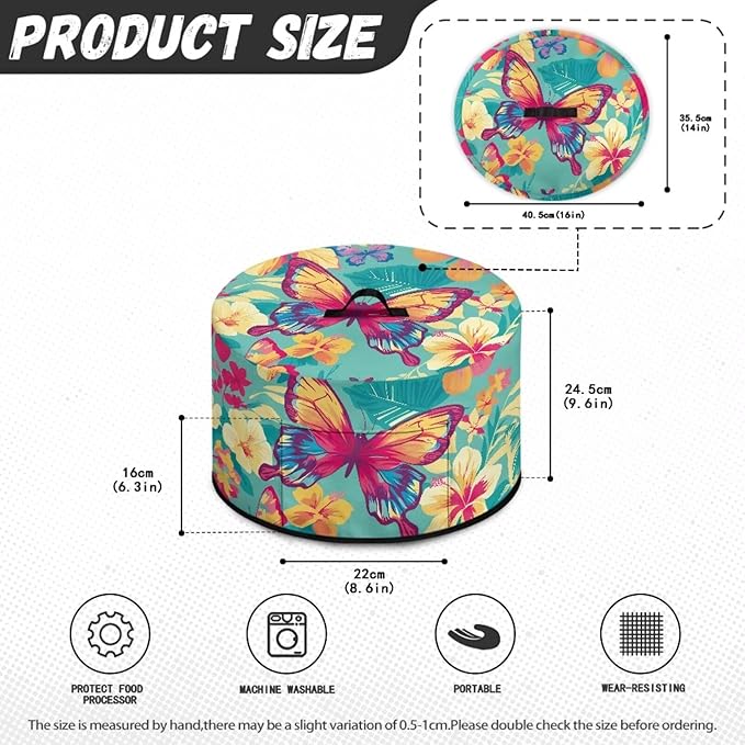 Butterfly Tropical Flower Leaf Print Slow Cooker Dust Cover Compatible with 6/7/8 Quart Slow Cooker Dust Proof Electric Slow Cooker Cover with Storage Pocket for Crock Pot Decor