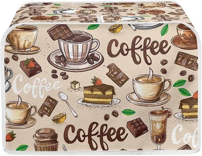Coffee Cake Print 2 Slice Toaster Cover Washable Dust Proof Bread Machine Protector Stain Resistant Bread Maker Covers with Handle Keep Clean