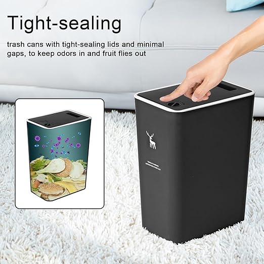 XPIY Plastic Trash Can, 12 Gallon Capacity, Black Color, Easy to Use, Prevents Spills