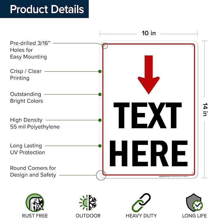 Custom Arrow,Custom Directional Sign, Arrow Down Sign, 10x14 Inches, 55 mil thick HDPE (high density polyethylene), Made in USA by My Sign Center