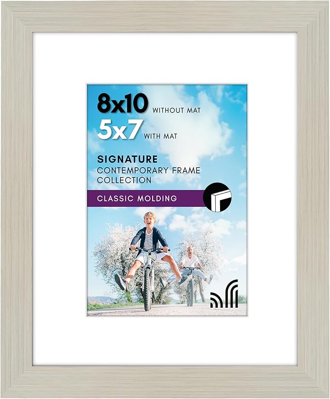 Americanflat 8x10 Picture Frame with Shatter-Resistant Glass - Use as 5x7 Frame with Mat or Display 8x10 Photo Without Mat - Signature Collection - Picture Frames for Tabletop and Wall - Light Wood